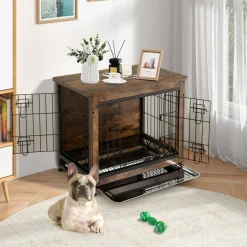 Tangkula Dog Crate Furniture with Removable Tray/Felt Mat