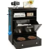 Tangkula Dog Food Storage Cabinet with Stainless Steel Double Pull Out Raised Dog Bowls for Feeding & Watering Supplies