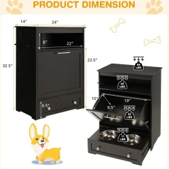 Tangkula Dog Food Storage Cabinet with Stainless Steel Double Pull Out Raised Dog Bowls for Feeding & Watering Supplies