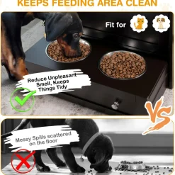 Tangkula Dog Food Storage Cabinet with Stainless Steel Double Pull Out Raised Dog Bowls for Feeding & Watering Supplies