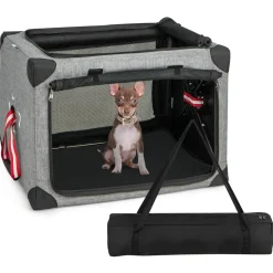Tangkula 3-Door Folding Dog Crate, Soft Kennel with Removable Pad & Metal Frame
