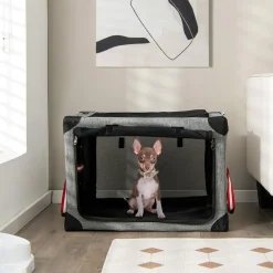 Tangkula 3-Door Folding Dog Crate, Soft Kennel with Removable Pad & Metal Frame