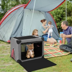 Tangkula 3-Door Folding Dog Crate, Soft Kennel with Removable Pad & Metal Frame