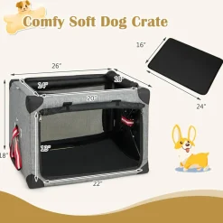 Tangkula 3-Door Folding Dog Crate, Soft Kennel with Removable Pad & Metal Frame