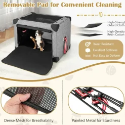 Tangkula 3-Door Folding Dog Crate, Soft Kennel with Removable Pad & Metal Frame
