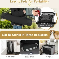 Tangkula 3-Door Folding Dog Crate, Soft Kennel with Removable Pad & Metal Frame