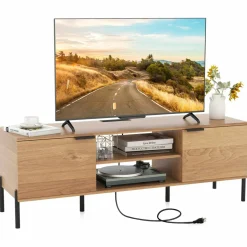 Tangkula 2-Door TV Stand with Charging Station for TVs up to 65”