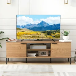 Tangkula 2-Door TV Stand with Charging Station for TVs up to 65”