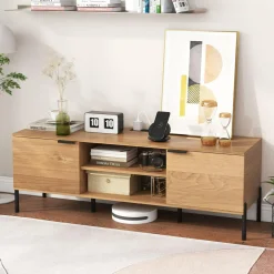 Tangkula 2-Door TV Stand with Charging Station for TVs up to 65”