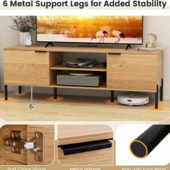 Tangkula 2-Door TV Stand with Charging Station for TVs up to 65”