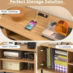 Tangkula 2-Door TV Stand with Charging Station for TVs up to 65”