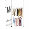Tangkula Double 2 Tier Adjustable Closet System, Floor to Ceiling Clothes Hanger with 2 Storage Baskets & Inner Spring