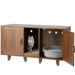 Tangkula Double Cat Litter Box Enclosure for 2 Cats, Large Stackable Hidden Privacy Cat Washroom Cabinet with Scratching Board