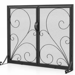 Tangkula Double Door Fireplace Screen, 38 x 31 Inch Flat Fire Guard Screen w/Magnetic Panels