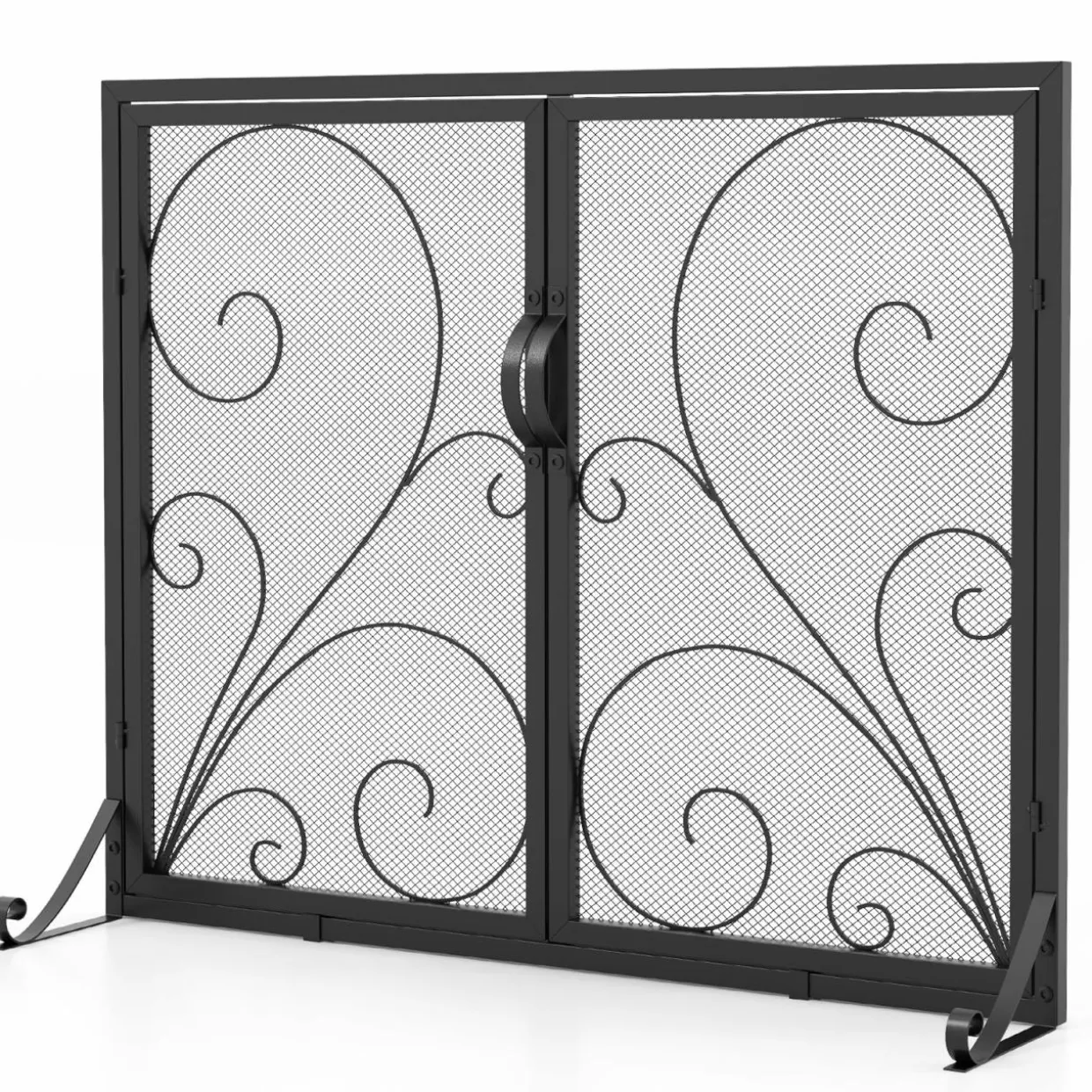 Tangkula Double Door Fireplace Screen, 38 x 31 Inch Flat Fire Guard Screen w/Magnetic Panels