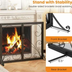 Tangkula Double Door Fireplace Screen, 38 x 31 Inch Flat Fire Guard Screen w/Magnetic Panels
