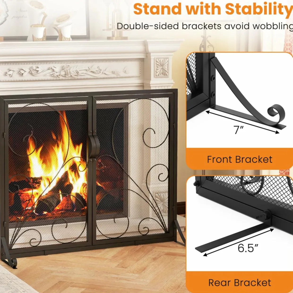 Tangkula Double Door Fireplace Screen, 38 x 31 Inch Flat Fire Guard Screen w/Magnetic Panels