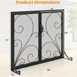 Tangkula Double Door Fireplace Screen, 38 x 31 Inch Flat Fire Guard Screen w/Magnetic Panels