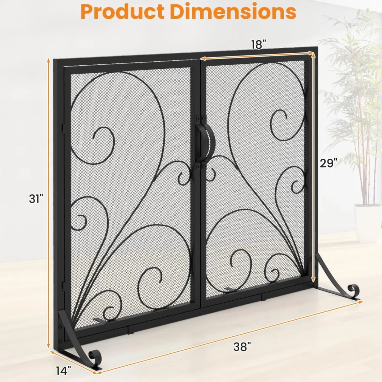 Tangkula Double Door Fireplace Screen, 38 x 31 Inch Flat Fire Guard Screen w/Magnetic Panels