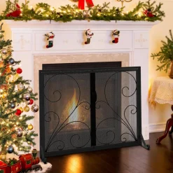 Tangkula Double Door Fireplace Screen, 38 x 31 Inch Flat Fire Guard Screen w/Magnetic Panels