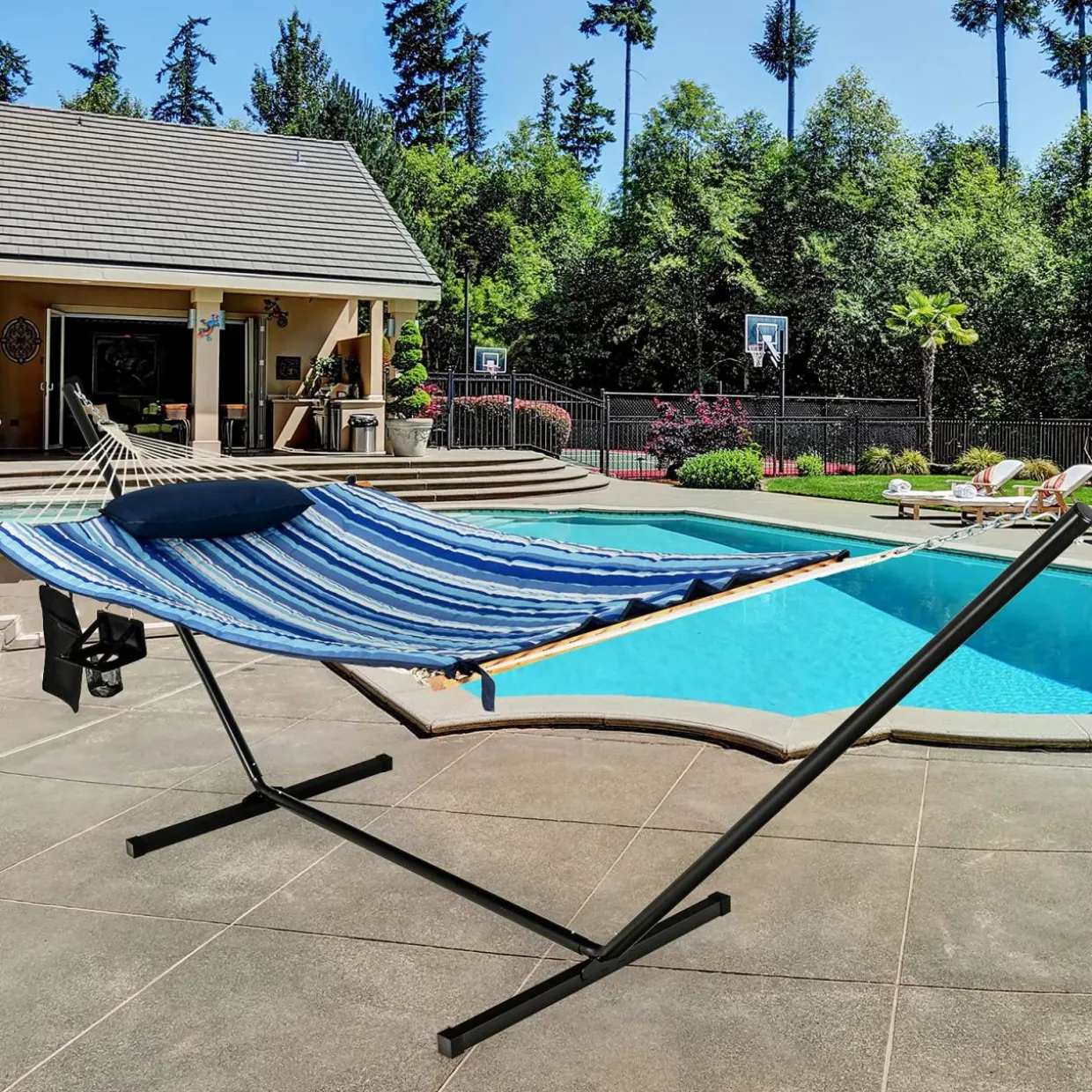 Tangkula Double Hammock with Stand, 2 Person 12Ft Steel Hammock Stand with Cotton Hammock