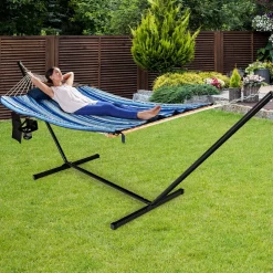 Tangkula Double Hammock with Stand, 2 Person 12Ft Steel Hammock Stand with Cotton Hammock