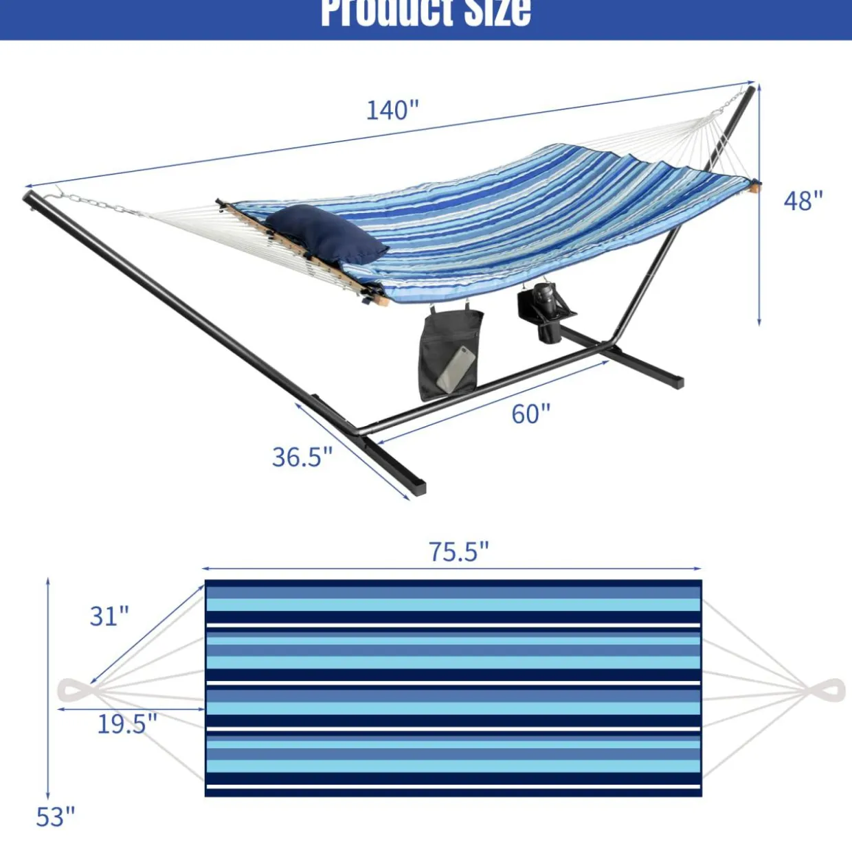 Tangkula Double Hammock with Stand, 2 Person 12Ft Steel Hammock Stand with Cotton Hammock