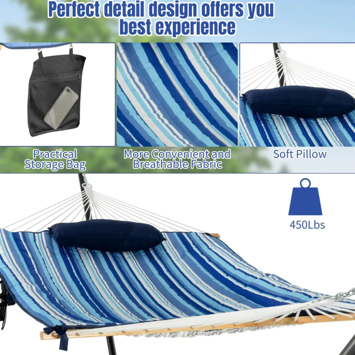 Tangkula Double Hammock with Stand, 2 Person 12Ft Steel Hammock Stand with Cotton Hammock