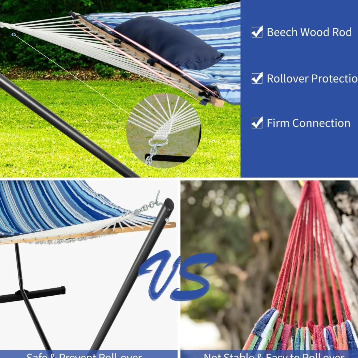 Tangkula Double Hammock with Stand, 2 Person 12Ft Steel Hammock Stand with Cotton Hammock
