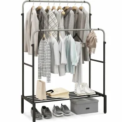 Tangkula Double Rod Clothes Garment Rack with Adjustable Heights (Black & Silver)