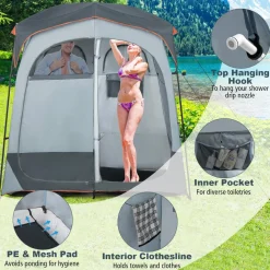 Tangkula Double Room Shower Tent, Oversize Space Privacy Tent with Floor