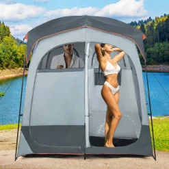 Tangkula Double Room Shower Tent, Oversize Space Privacy Tent with Floor