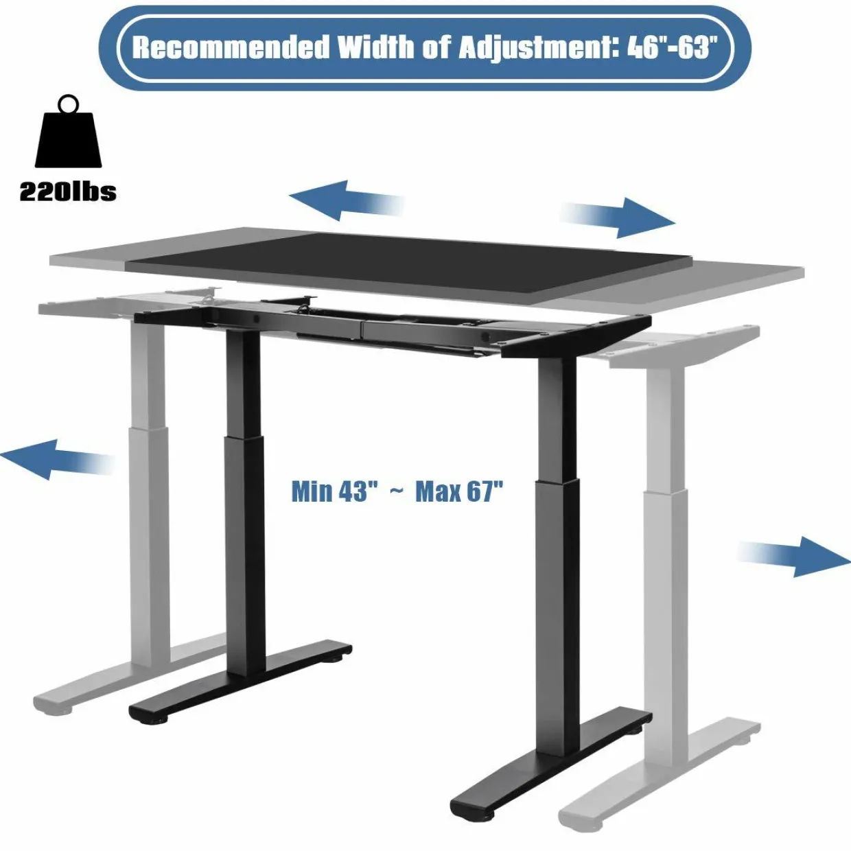 Tangkula Dual Motor Electric Standing Desk Frame, Height & Width Adjustable Motorized Sit Stand Desk Base