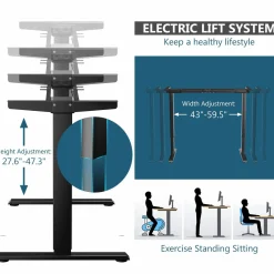 Tangkula Dual-Motor Electric Standing Desk Frame, Width & Height Adjustable Stand up Desk Base