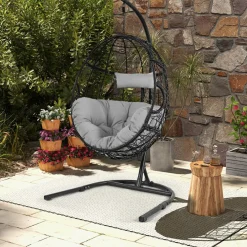 Tangkula Egg Chair with Stand, Hanging Egg Swing Chair with Removable Seat Cushion & Headrest