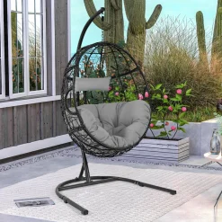 Tangkula Egg Chair with Stand, Hanging Egg Swing Chair with Removable Seat Cushion & Headrest