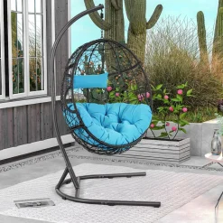 Tangkula Egg Chair with Stand, Hanging Egg Swing Chair with Removable Seat Cushion & Headrest