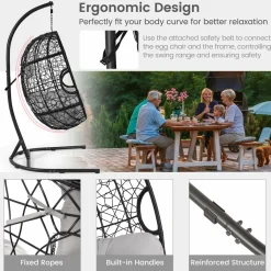 Tangkula Egg Chair with Stand, Hanging Egg Swing Chair with Removable Seat Cushion & Headrest