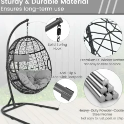 Tangkula Egg Chair with Stand, Hanging Egg Swing Chair with Removable Seat Cushion & Headrest
