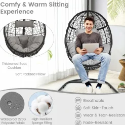 Tangkula Egg Chair with Stand, Hanging Egg Swing Chair with Removable Seat Cushion & Headrest