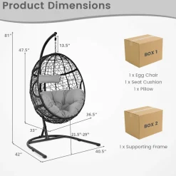 Tangkula Egg Chair with Stand, Hanging Egg Swing Chair with Removable Seat Cushion & Headrest