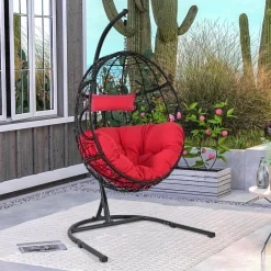 Tangkula Egg Chair with Stand, Hanging Egg Swing Chair with Removable Seat Cushion & Headrest