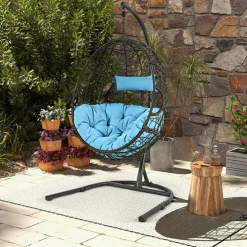 Tangkula Egg Chair with Stand, Hanging Egg Swing Chair with Removable Seat Cushion & Headrest