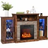 Tangkula Electric Fireplace TV Stand, Electric Fireplace Mantel with 16-Color Led Lights
