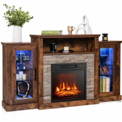 Tangkula Electric Fireplace TV Stand, Electric Fireplace Mantel with 16-Color Led Lights