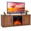Tangkula Electric Fireplace TV Stand for TVs up to 65 Inch,with 18 Inch 1500W Faux Fireplace,Built-in Thermostat