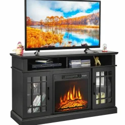 Tangkula Electric Fireplace TV Stand for TVs Up to 50 Inch, with 18 Inches 4777 BTU Fireplace Insert