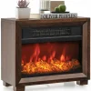 Tangkula Electric Fireplace Heater, 750W Mini Wooden Tabletop Fireplace with Realistic Flame