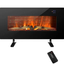 Tangkula Electric Fireplace, Freestanding & Wall-Mounted Electric Heater, 1400W Electric Fireplace with Timer