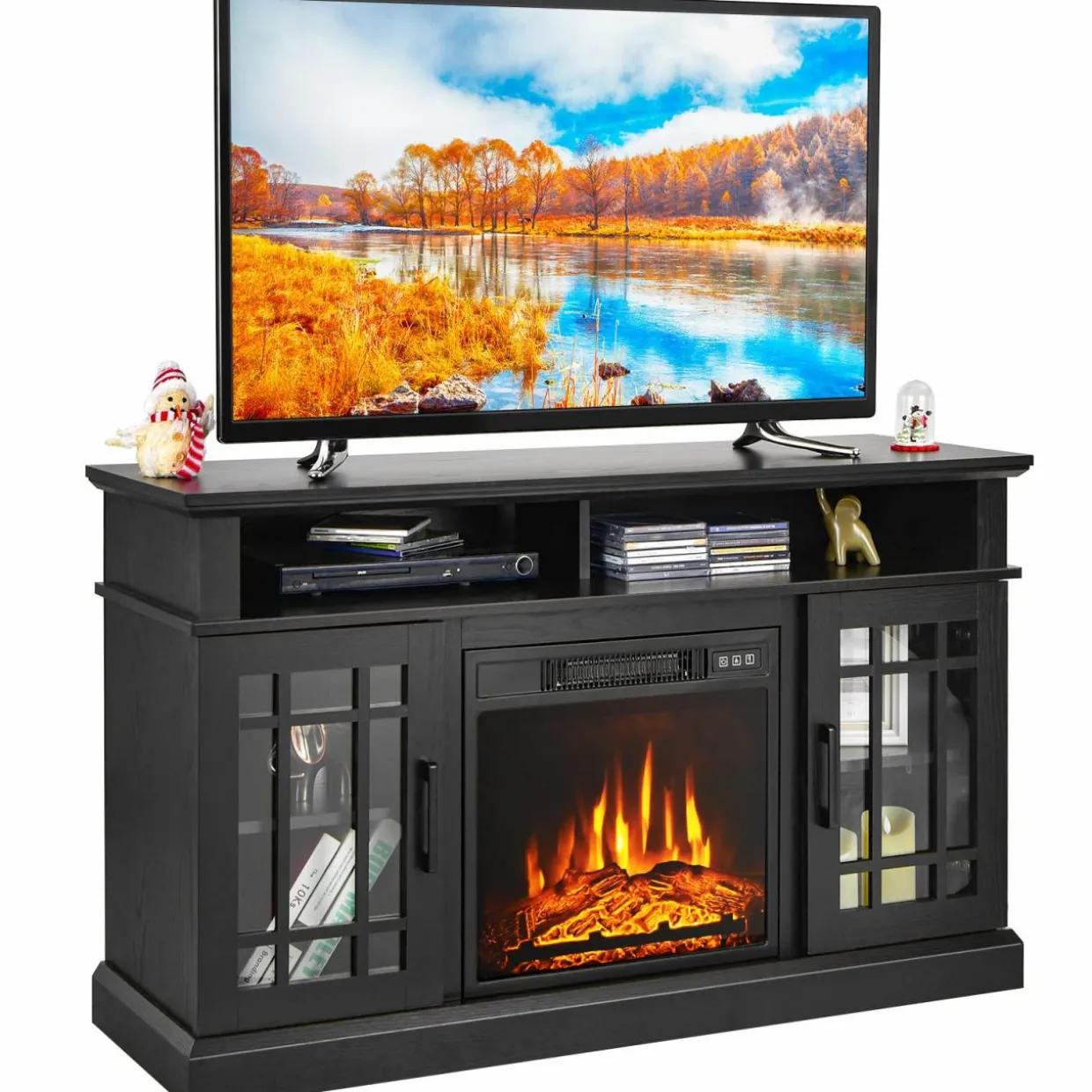Tangkula Electric Fireplace TV Stand for TVs Up to 50 Inch, with 18 Inches 4777 BTU Fireplace Insert